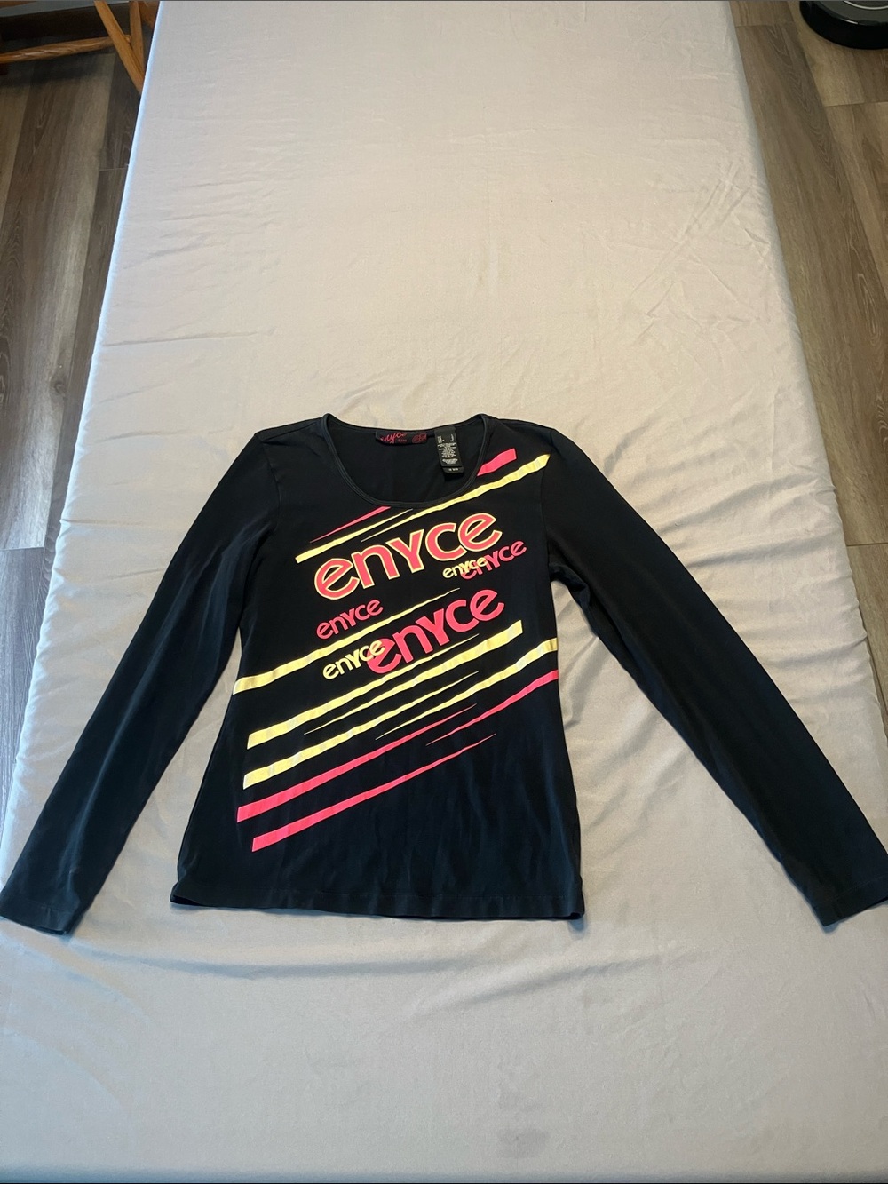 Enyce Black Long-Sleeve Tee with Neon Pink and Yellow Graphic